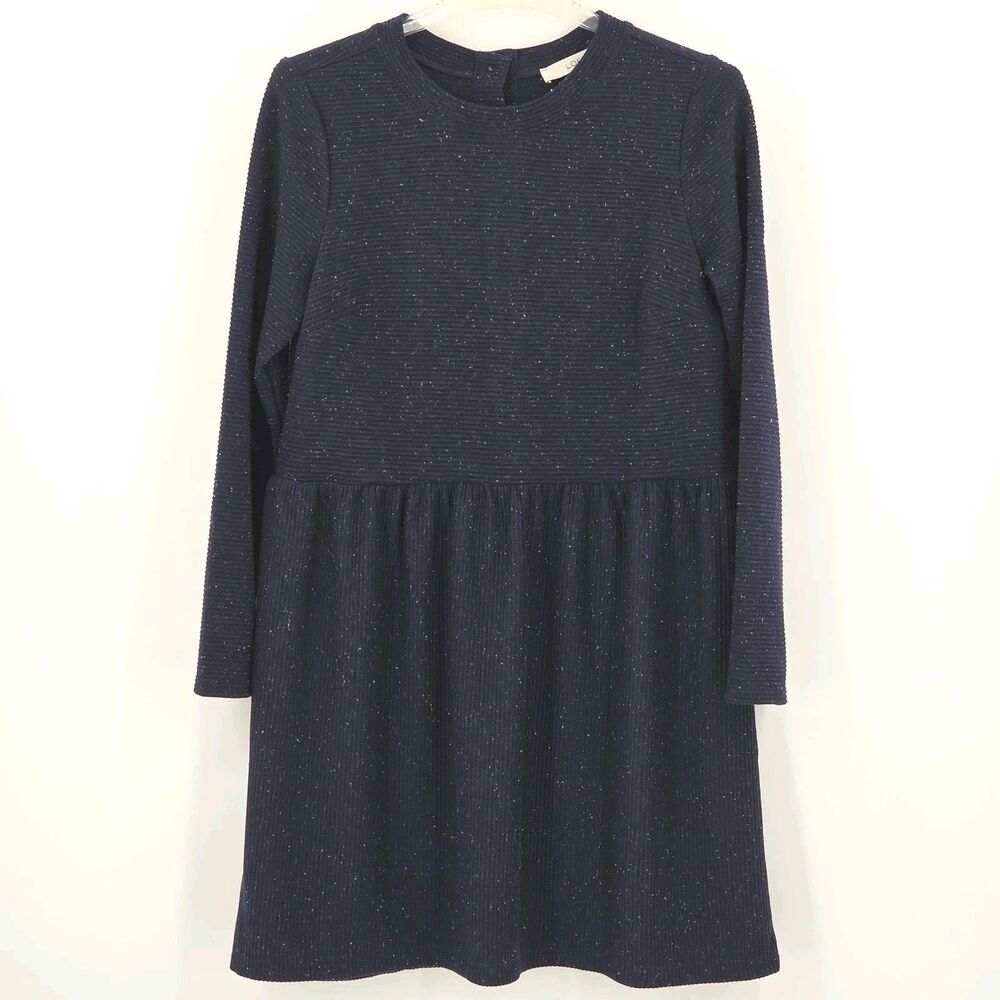 Loft Flecked Button Back Swing Dress Size Petite Medium Blue Office Work Fall
